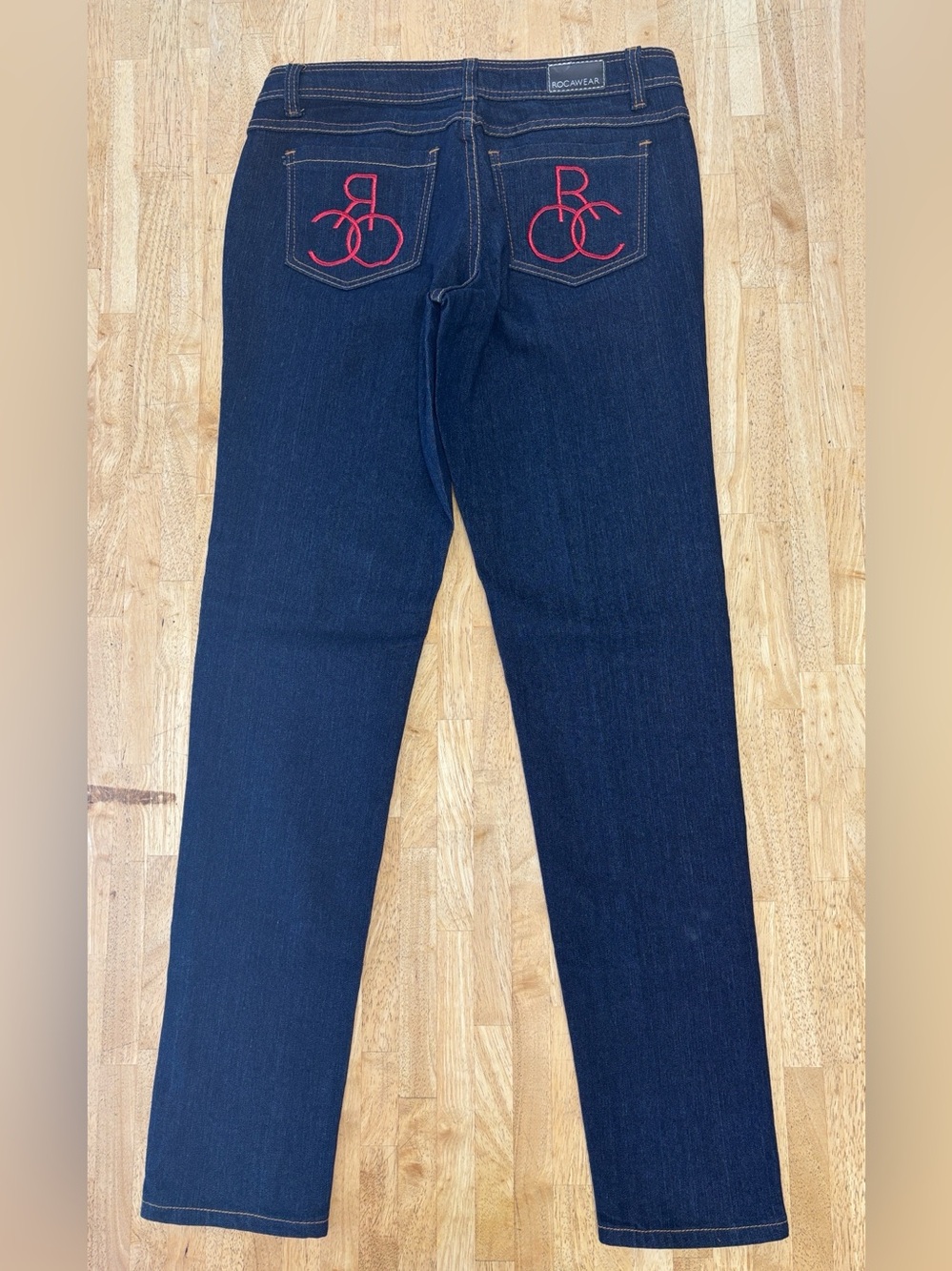 Rocawear Vintage Dark Wash Jeans Size 13 Red Embroidered Back Pocket Logo Y2K